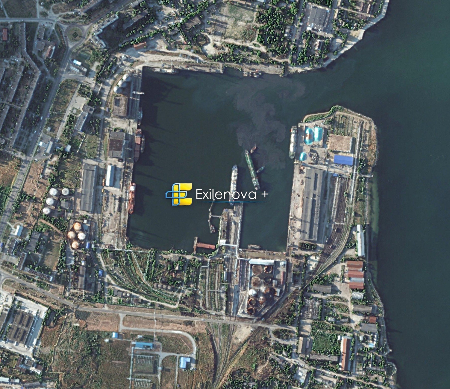 35 ships four days ukraine's campaign against russia's azov sea fuel run keeps widening · post satellite shows damaged smoking russian tanker occupied port kerch crimea exilenova ukraine news ukrainian