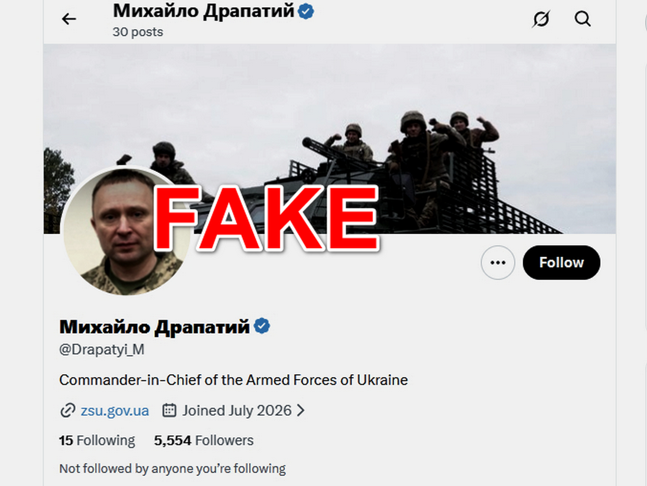 behind blue check someone spoke ukraine's commander—then shut whole operation out · post fake page impersonating commander-in-chief mykhailo drapatyi ukraine news ukrainian reports