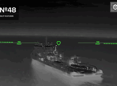 A Russian vessel in the Sea of Azov seen before Ukrainian drone strike, 10 July 2026. Screenshot from video: Ukraine's Unmanned Systems Forces