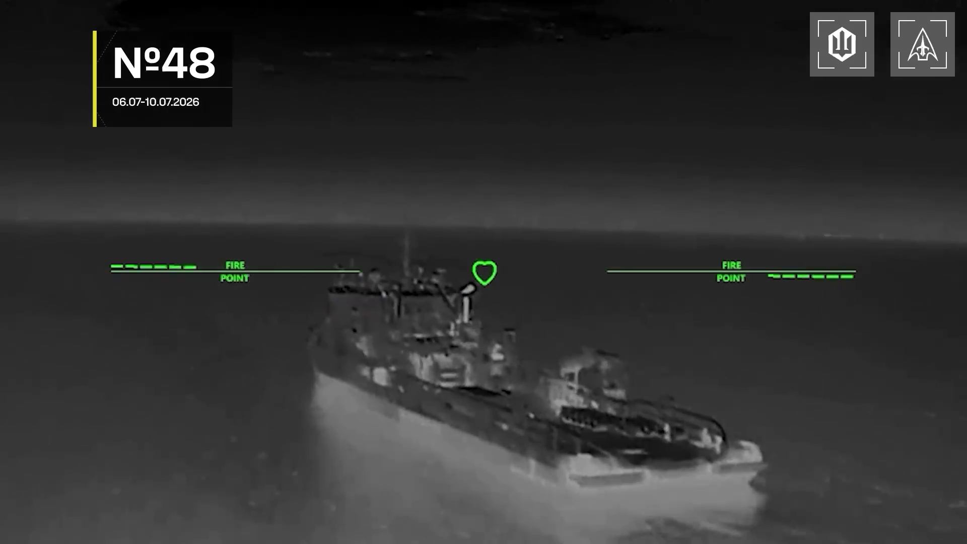 Hình ảnh một tàu chiến Nga trên Biển Azov trước cuộc tấn công bằng máy bay không người lái của Ukraine, ngày 10 tháng 7 năm 2026. Ảnh chụp màn hình từ video: Lực lượng Hệ thống Không người lái của Ukraine.
