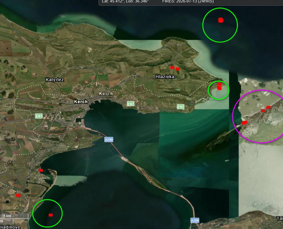 fires both ends russia's fuel chain lukoil depot stavropol krai ferry port facing kerch · post nasa firms satellite fire data 13 2026 shows blazes around strait sea near occupied