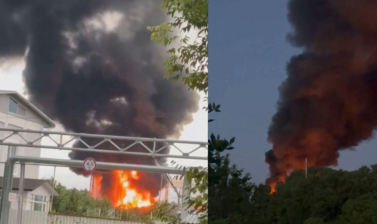 russia wrapped its fuel tanks protective nets—ukraine's drones burned regardless two oil depots last night · post fires tver (left) stavropol krai (right) after ukrainian drone strikes 9 2026 left-tver-right-mikhaylovsk-exilenova+