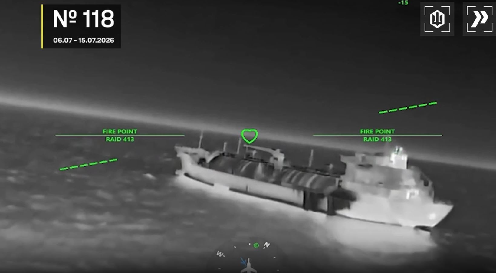 azov sea wasn't enough—ukraine's drones followed russia's oil fleet black · post russian gas carrier thermal sight ukrainian drone during strikes marked 118th vessel hit 6–15 2026 operation sbs video