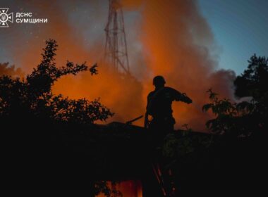 Emergency workers responding to a Russian strike on Romny in Ukraine's Sumy Oblast overnight on 3 July 2026. Photo: Ukraine's State Emergency Service