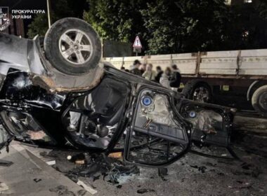 overturned draft-office vehicle in sykhiv district in lviv