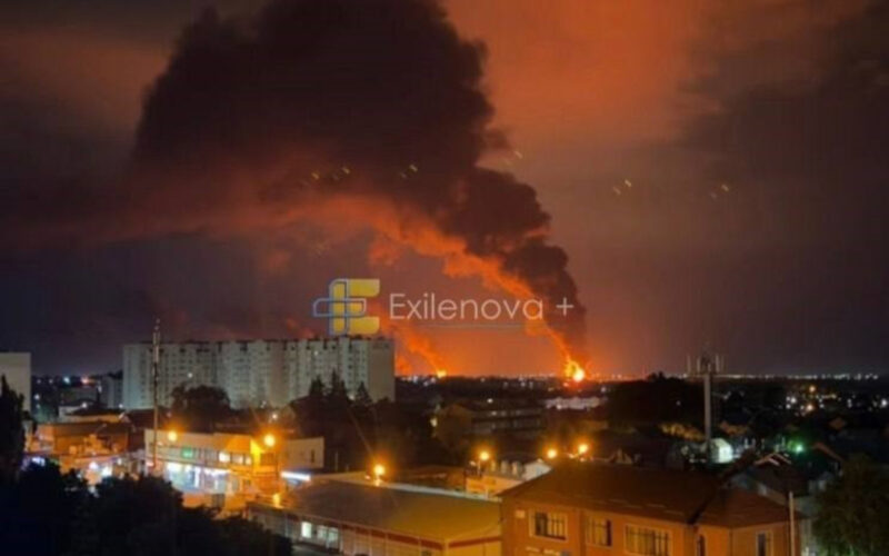 Smoke billowing from Mikhailovskoye oil depot in Russia's Stavropol Krai following an overnight Ukrainian drone attack on 19 July. Photo: Exilenova+