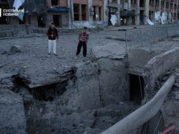 Aftermath of a massive Russian ballistic missile attack in Kyiv's Lukianivka district, 19 July 2026. Photo: Suspilne
