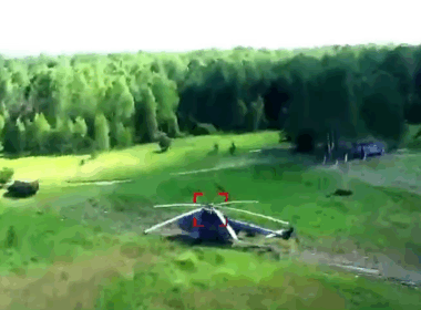 Russian military helicopter seen by Ukrainian drone before strike. Screenshot from video: Mykhailo Fedorov