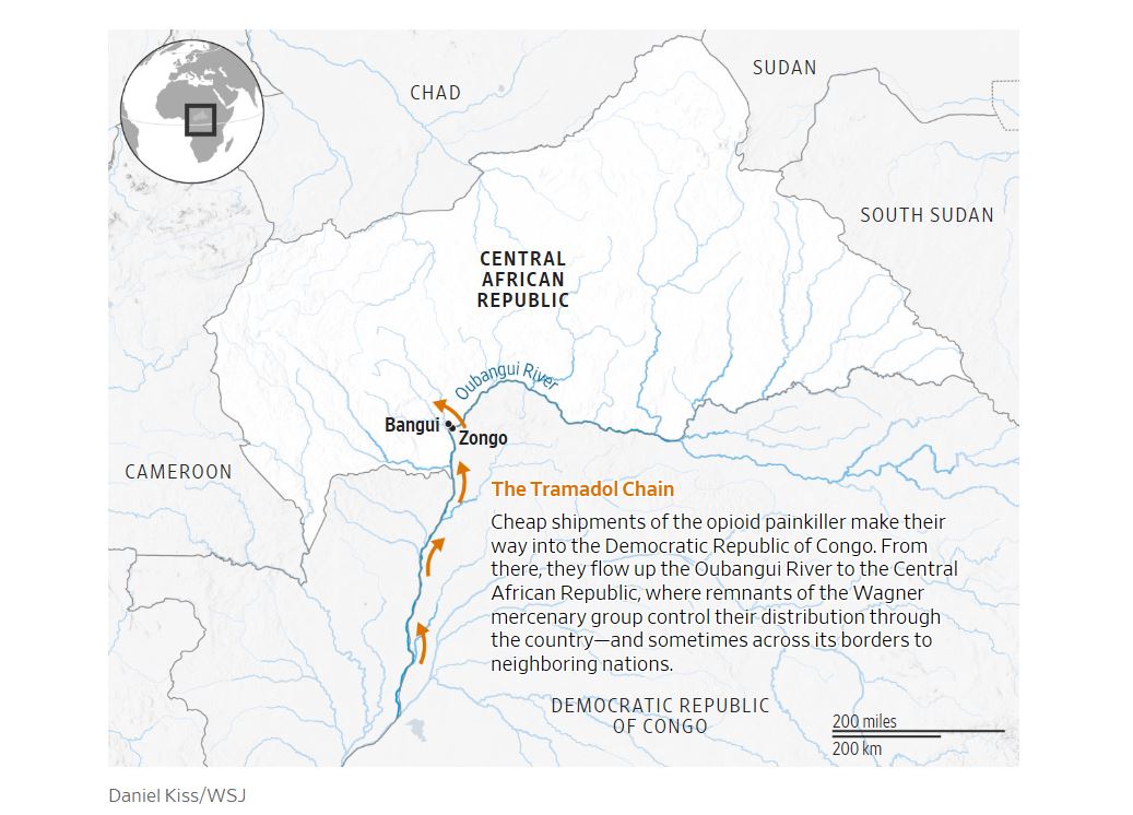 wagner's remnants run opioid empire central african republic wsj reveals · post tramadol smuggling chain shipments enter democratic congo flow up oubangui river where wagner control distribution ukraine news ukrainian