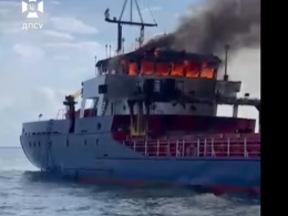 A Russian Shahed drone struck a Palau-flagged vessel carrying corn twice as it left a port in Odesa Oblast, setting it on fire. Source: Ukraine's State Border Guard Service