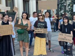 cardboard protests against zelenskyy's firing fedorov erupt across ukraine · post residents rally dismissal defense minister mykhailo dnipro 16 2026 signs read bring [him] back animals why do need system