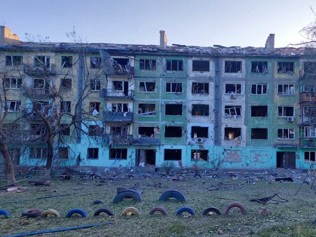 An apartment building hit in a Russian strike on Bilozerske on 11 August, 2025. Photo: Donetsk Region Prosecutor's Office