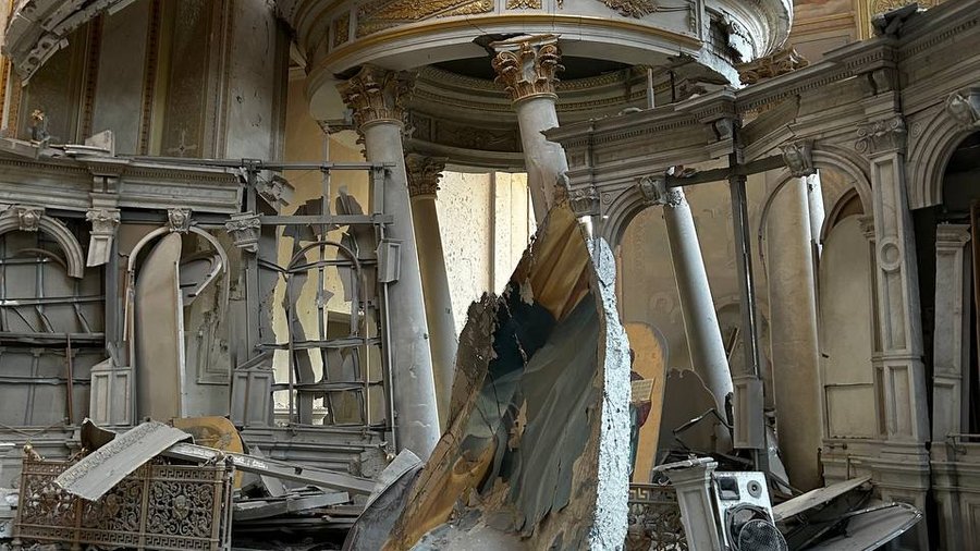 The damaged interior of Odesa's Transfiguration Cathedral after a Russian strike, 23 July 2023. Photo: Odesa Eparchy of the UOC