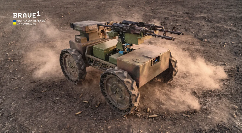 An unmanned ground vehicle with a turret for a Kalashnikov assault rifle. Photo: Brave1