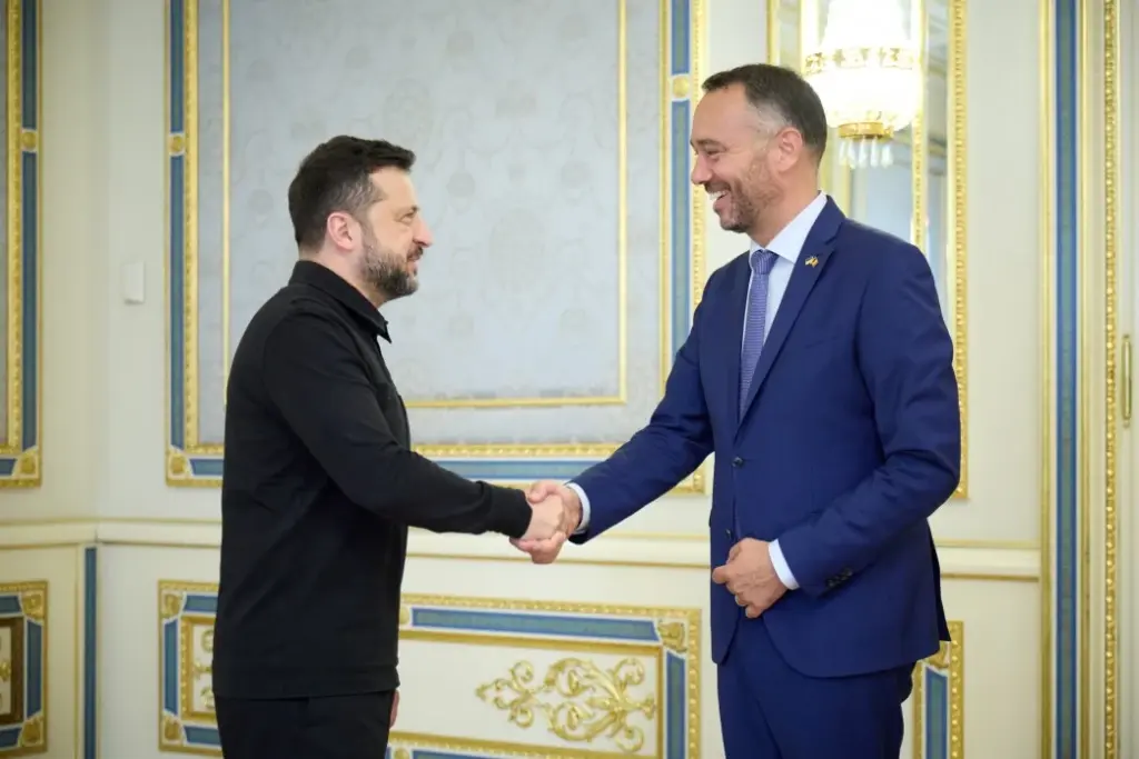 Volodymyr Zelenskyy, President of Ukraine, and Maxime Prévot, Belgium’s Deputy Prime Minister and Minister of Foreign Affairs, European Affairs, and Development Cooperation