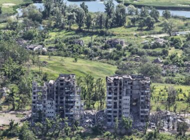 Aerial photo of Kupiansk in Ukraine’s Kharkiv Oblast, August 2026. Photo: 41st Separate Mechanized Brigade
