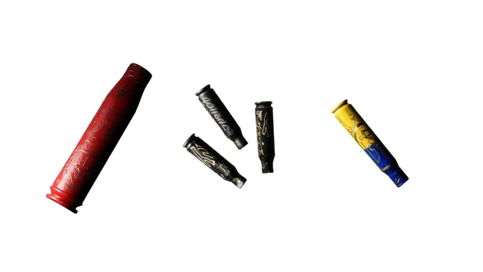 Decorated spent shell casings provided by project participant Oleksii “Lapa,” 2025. Photo: Serhii Melnitchenko