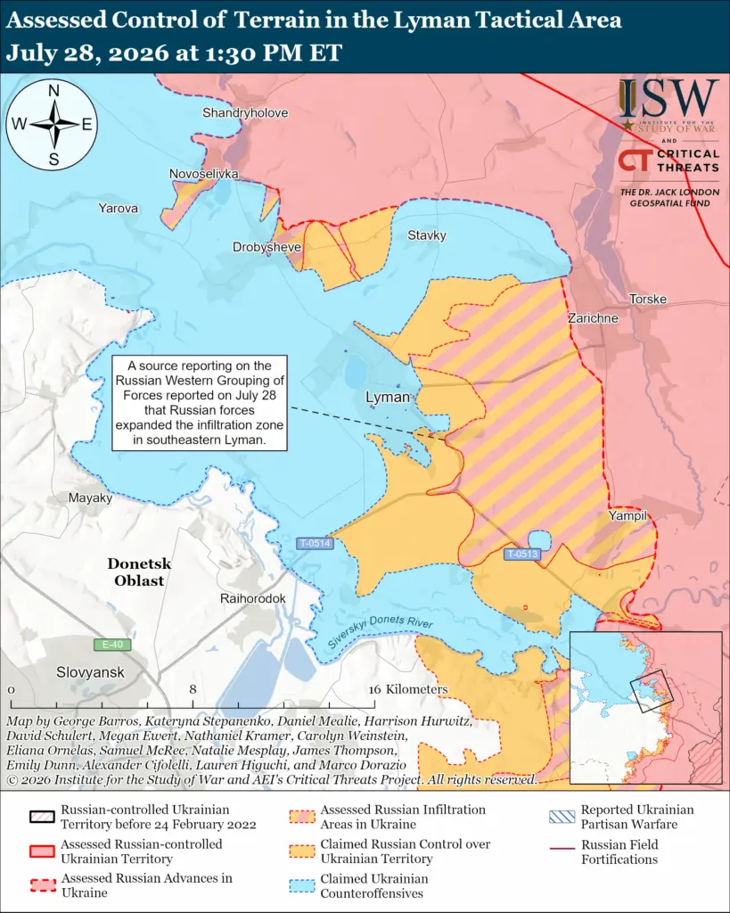 isw russia's long push toward sloviansk gains ground ukraine counterattacks · post lyman-tactical-area-july-28-2026 news ukrainian reports