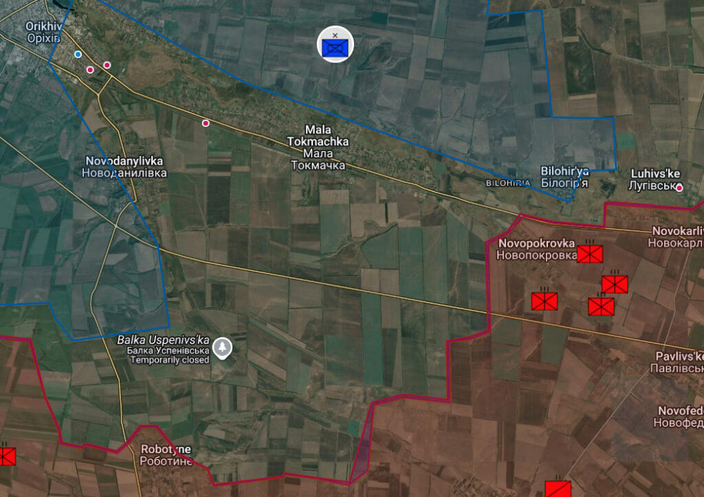 Map of the Orikhiv and Mala Tokmachka axis in Zaporizhzhia Oblast