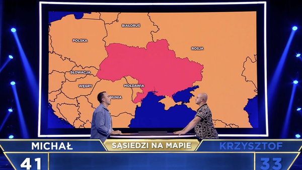 Map of Ukraine without Crimea aired on Polish TV channel TVN during The Floor. Photo: Screenshot from the TVN website
