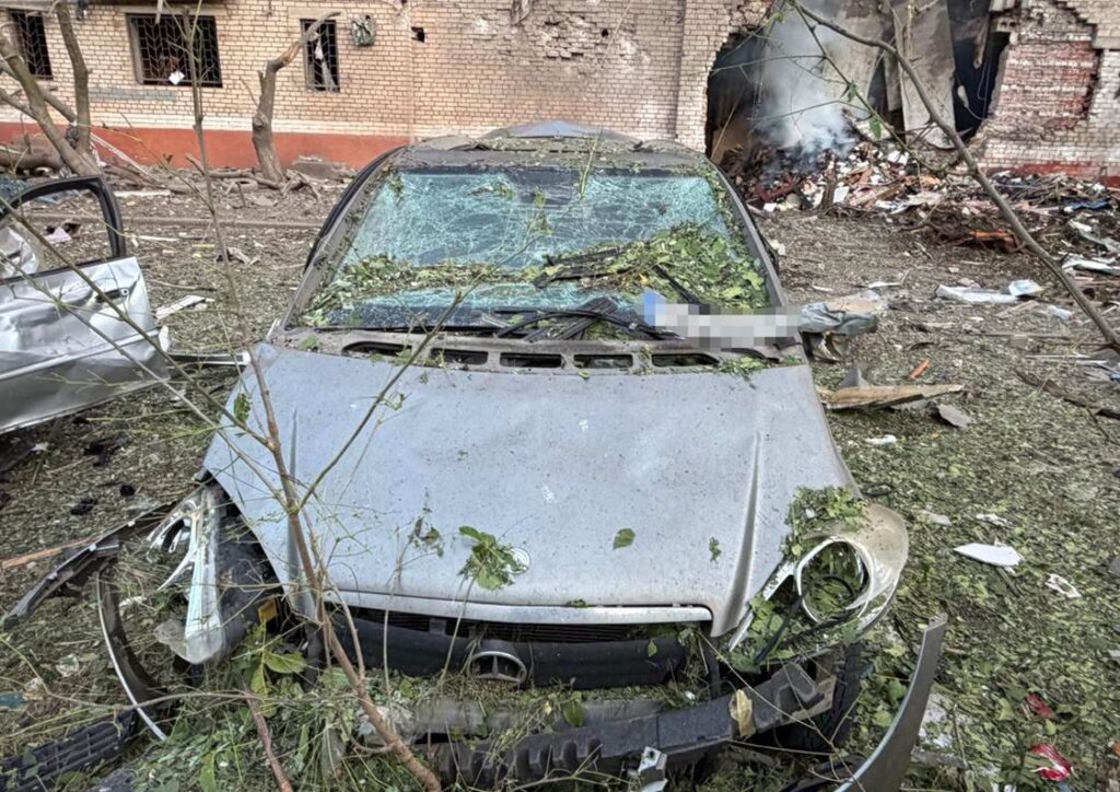 A car hit in a Russian strike on Kramatorsk on the evening of 13 August, 2026. Photo: Donetsk Region Prosecutor's Office