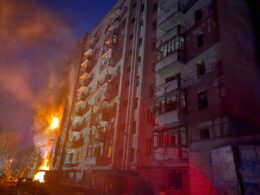 An apartment building hit in a Russian strike on Kostiantynivka on the evening of 13 August, 2026. Photo: Donetsk Region Prosecutor's Office