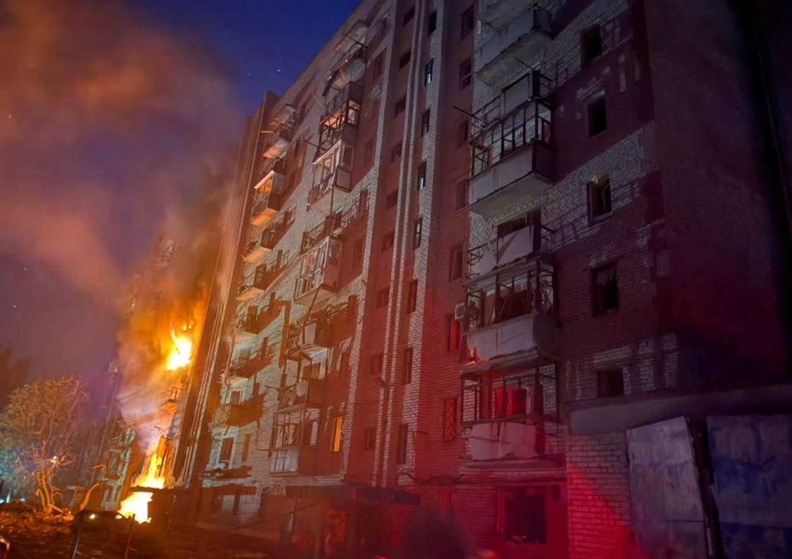 An apartment building hit in a Russian strike on Kostiantynivka on the evening of 13 August, 2026. Photo: Donetsk Region Prosecutor's Office