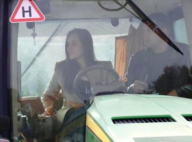 A woman drives a tractor in Ukraine. Then-Deputy Economy Minister Tetyana Berezhna said agricultural companies in Poltava Oblast had begun ordering state-funded tractor training for women as part of a program opening traditionally male-dominated professions to female workers. Photo: Tetyana Berezhna/Facebook