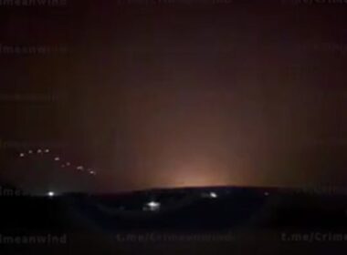Drones filmed near the Tavriiska thermal power plant in Simferopol on the night of 21 August 2026. Screenshot from video shared by Crimean Wind TG channel