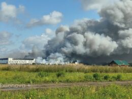 warehouse built hold 54 million items fire tambov oblast russia · post burned-out buildings wildberries logistics center kotovsk 26 2026 exilenova+ ukraine news ukrainian reports