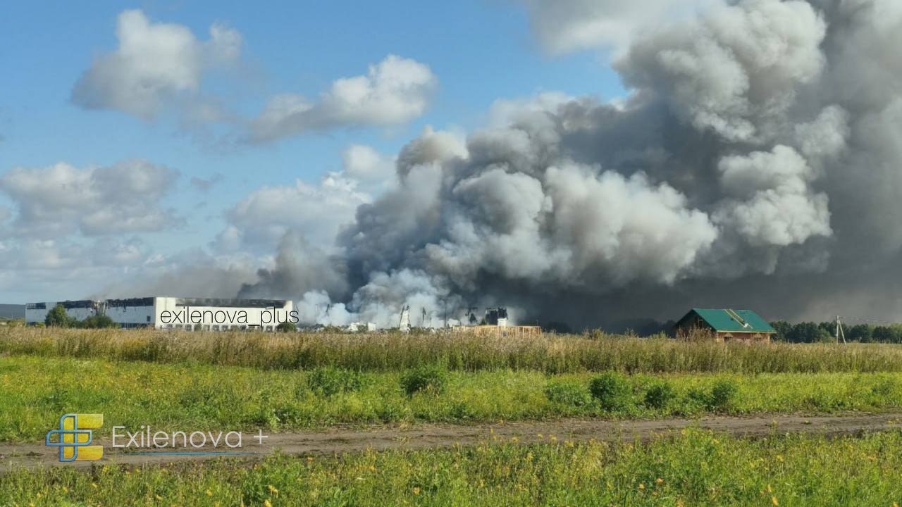 warehouse built hold 54 million items fire tambov oblast russia · post burned-out buildings wildberries logistics center kotovsk 26 2026 exilenova+ ukraine news ukrainian reports