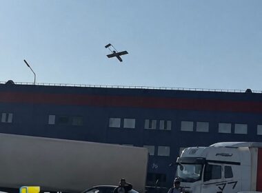 one russian warehouse smolders near kazakhstan while bigger fire rages st petersburg · post ukrainian drone over ozon logistics complex orenburg russia 23 2026 fp-1 hitting ozone exilenova ukraine news