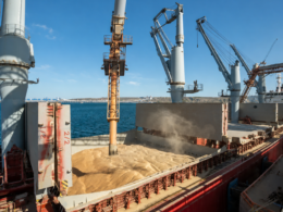 grain loaded onto a ship