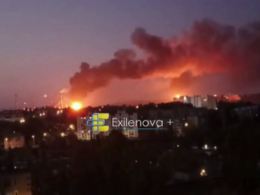 Flames at Russia's Saratov Oil Refinery after reported Ukrainian drone strike, 2 August 2026. Screenshot from video: Exilenova+