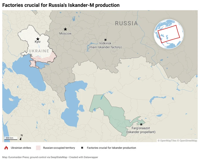 Map of factories in Russia and Uzbekistan supplying Iskander-M production