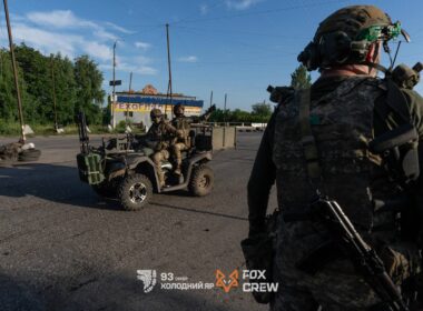 Soldiers of the 93rd Separate Mechanized Brigade’s Fox Crew prepare for a logistics run near the Kramatorsk–Kostiantynivka road in Donetsk Oblast. The unit, once focused on anti-tank warfare, now uses strike drones to disrupt Russian supply lines. Credit: 93rd Separate Mechanized Brigade / Fox Crew.