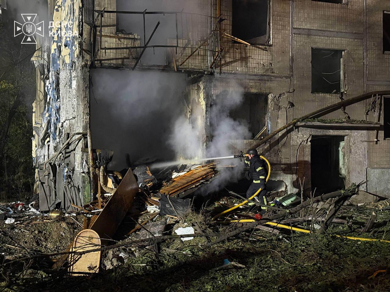 The aftermath on a Russian strike on a Kyiv residential building on 1 August 2026. Source: The Ukrainian State Emergency Service