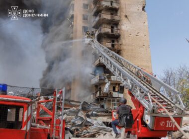 Ukrainian rescuers are working at the Russian strike on 4 August 2026, in Donetsk Oblast. Source: The State Emergency Service of Ukraine