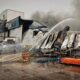 Ukrainian firefighters respond to a blaze at warehouses hit by a Russian drone strike in Kyiv Oblast’s Brovary district, 18 August 2026. Photo: Ukraine's State Emergency Service