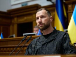 Yevhenii Khmara, Ukraine's new defense minister, on 19 August 2026, in Kyiv. Source: The Ukrainian Defense Ministry
