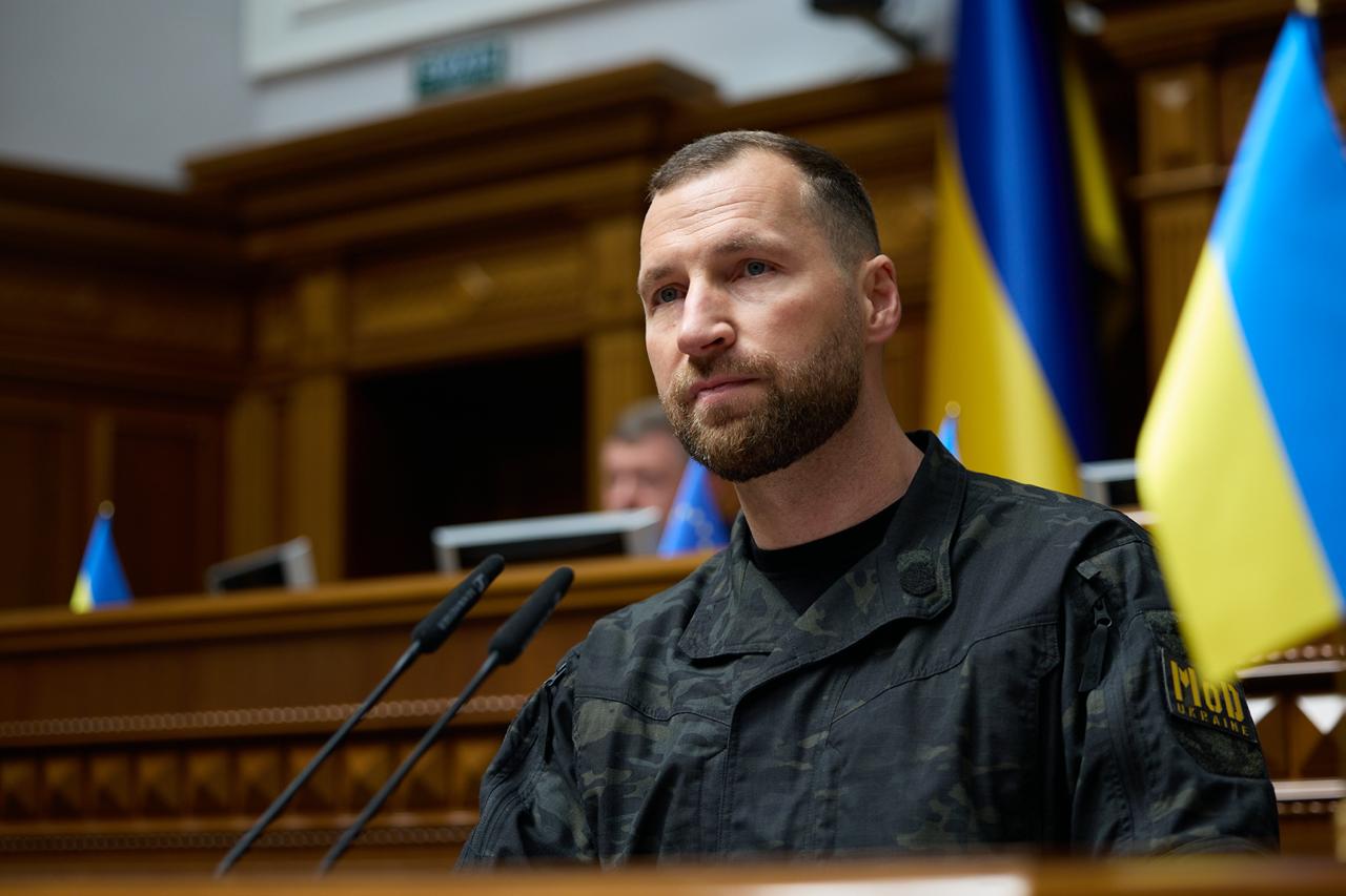 Yevhenii Khmara, Ukraine's new defense minister, on 19 August 2026, in Kyiv. Source: The Ukrainian Defense Ministry