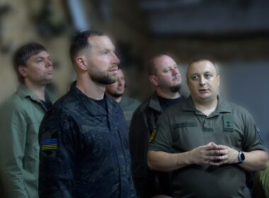 Ukrainian Defense Minister Yevhenii Khmara during his visit to Kherson on 28 July 2026. Source: Oleksandr Prokudin