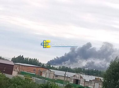 russian warehouse built hold 120 million items burning east moscow region · post smoke drifts over warehouses khryastovo vladimir oblast russia following ukrainian fp-1 drone strike wildberries logistics hub 3