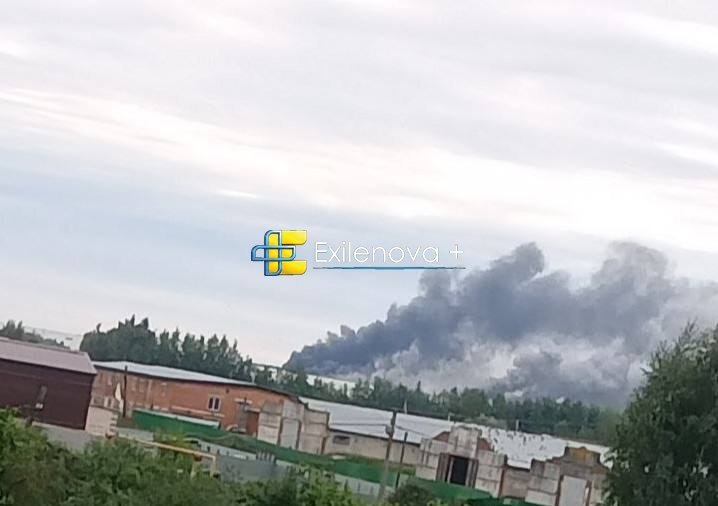 russian warehouse built hold 120 million items burning east moscow region · post smoke drifts over warehouses khryastovo vladimir oblast russia following ukrainian fp-1 drone strike wildberries logistics hub 3