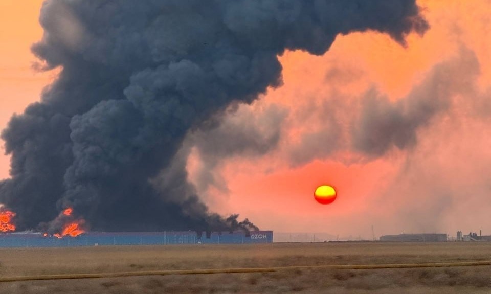 dagestan stavropol krai adygea ukraine's drones worked straight down delivery russia's 2 online store · post fire ozon logistics complex tyube settlement 24 2026 пожежа на території логістичного комплексу у