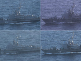 The four Russian Tarantul III missile boats detected near Japan's territorial waters, 14 August 2026
