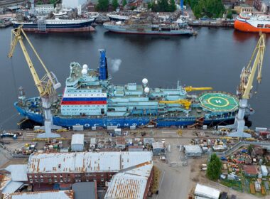 nuclear-powered icebreaker ural at the baltic shipyard in st petersburg