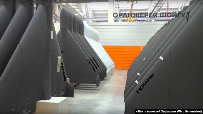 Russian adaptations of Iranian Shahed-type drones. Photo: “Lenta Novostei Kharkova” / Web Screenshot