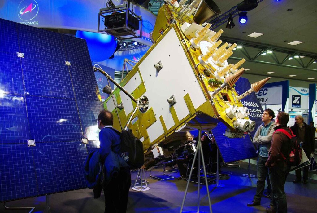 GLONASS-K navigation satellite model at CeBIT 2011. Photo: Jürgen Treutler