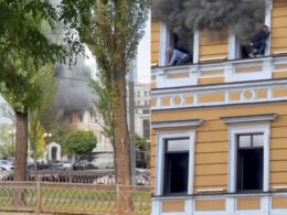 A Russian drone struck the National Academy of Sciences of Ukraine in central Kyiv on 28 September. Image: Sternenko